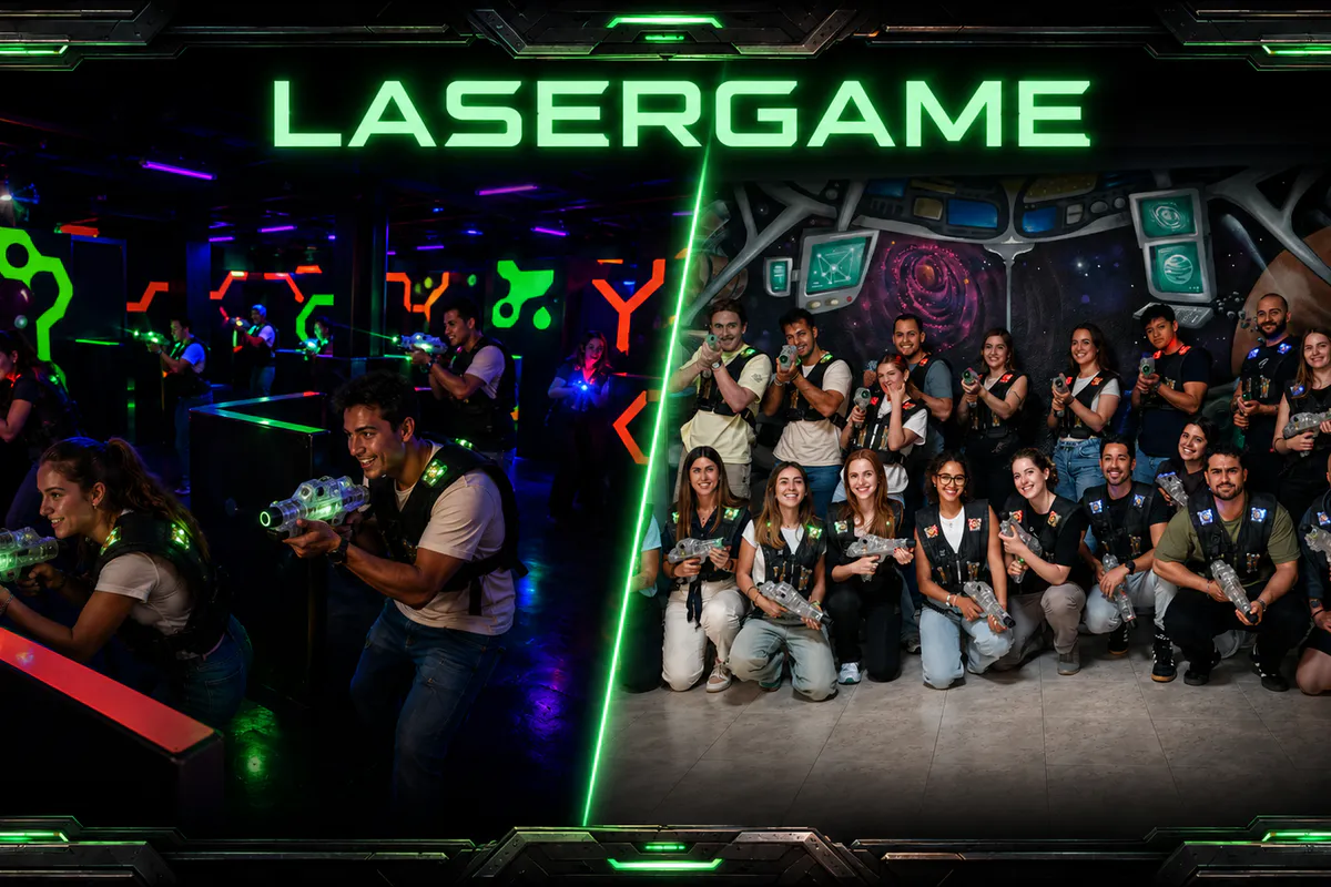 Group of teenagers in the laser tag maze