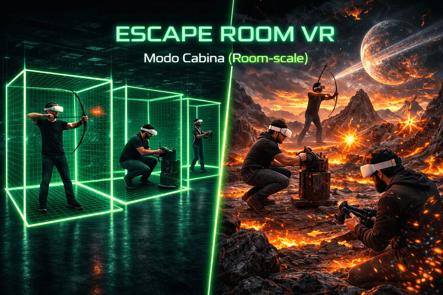 Escape Room VR de movimiento libre en Alfazone: equipo jugando en realidad virtual