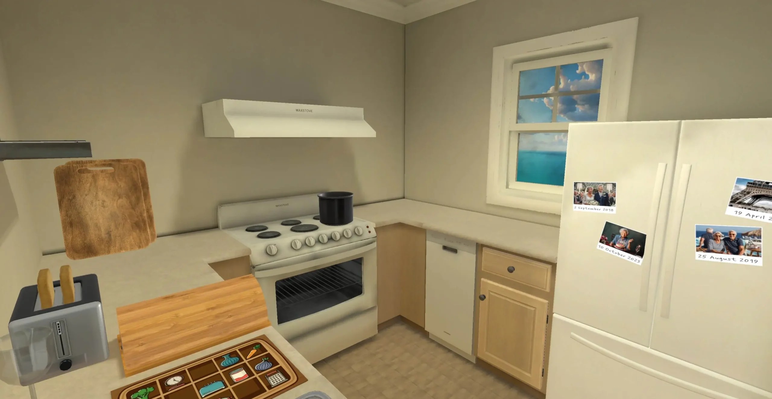 Cocina gigante en The Parvus Box, escape room VR cooperativo en Valencia